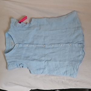 Lilly Pulitzer Blue Linen Button Flutter Sleeve Top M